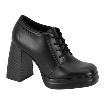 Beira Rio 4298-104 Block Heel Lace-Up Bootie in Black Napa
